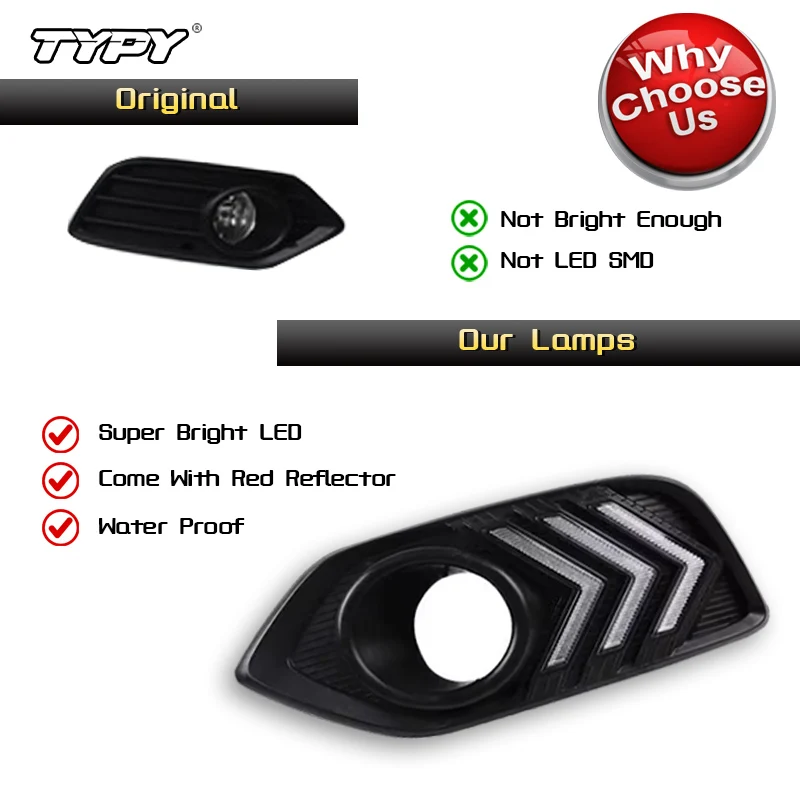 TYPY 2 шт. белые/желтые светодиодные дневные ходовые огни DRL противотуманные фары с