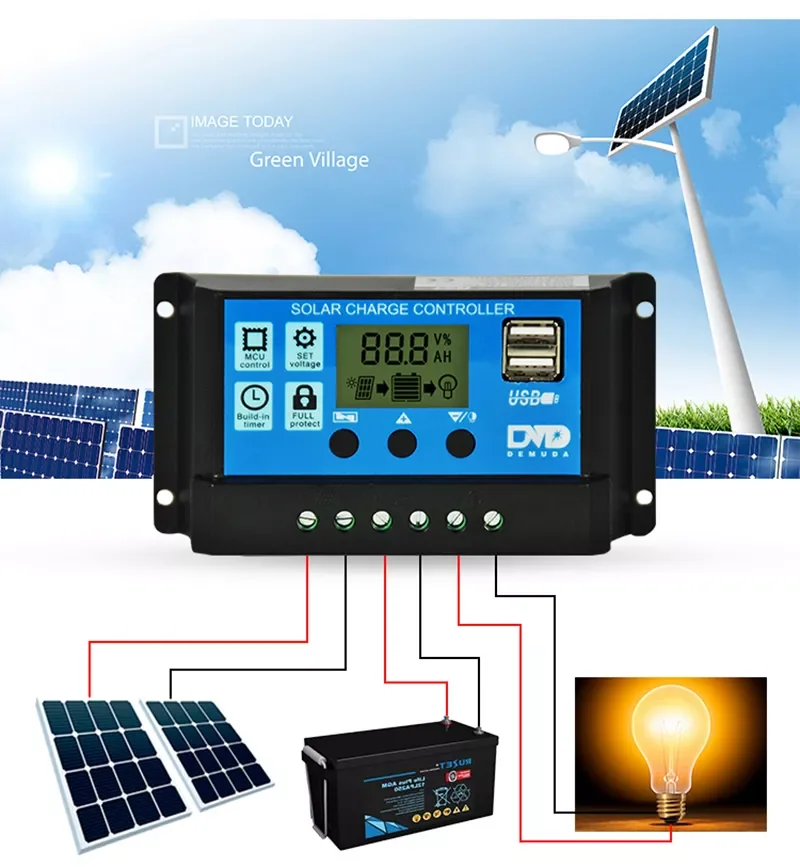 

NEW2023 12V/24V 20A Solar Panel Charger Controller Battery Regulator Dual USB LCD Display For off-Grid PV Solar System Hot Sale