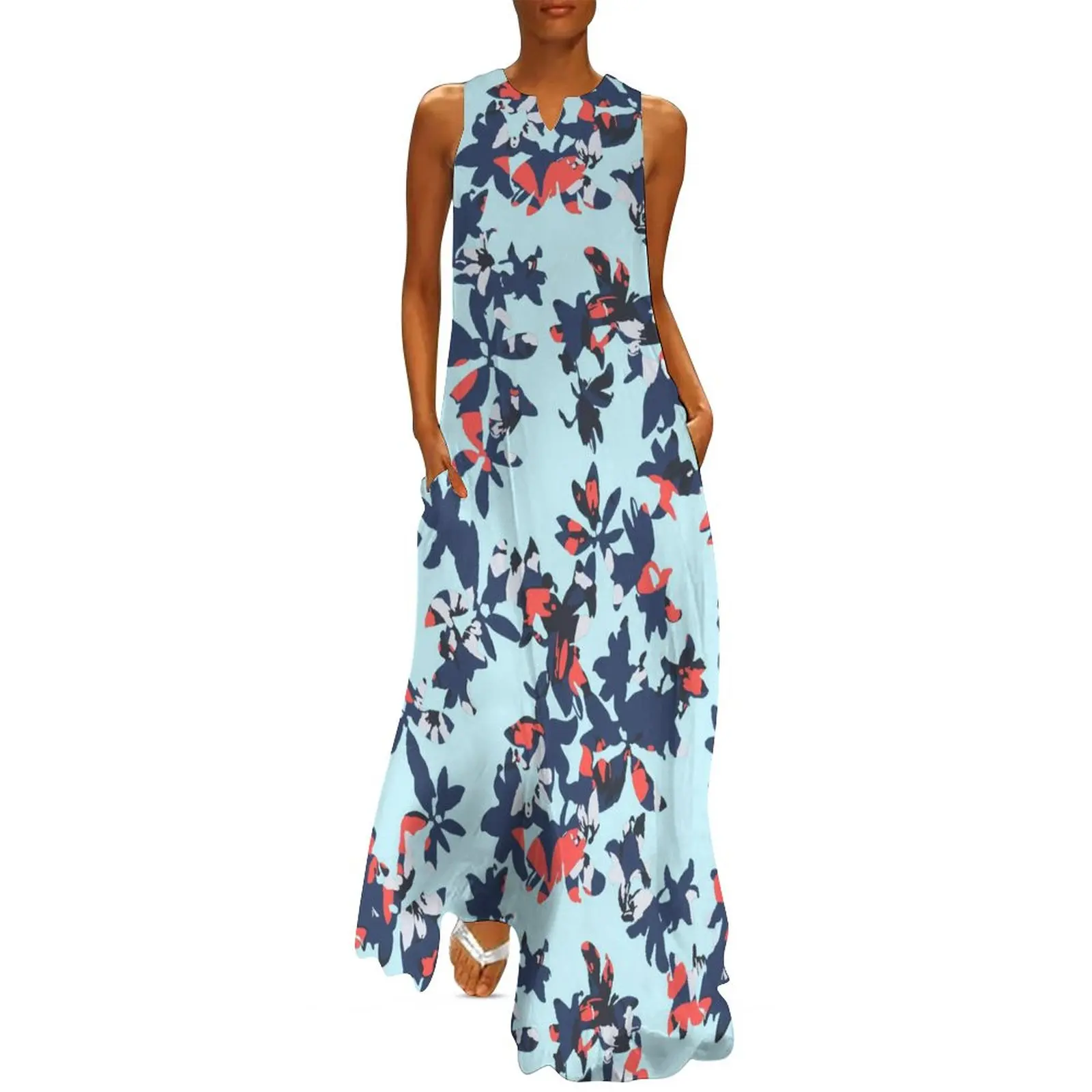 

Fun Flower Print Dress Summer Retro Floral Streetwear Casual Long Dresses Female Pattern Vintage Maxi Dress 3XL 4XL 5XL