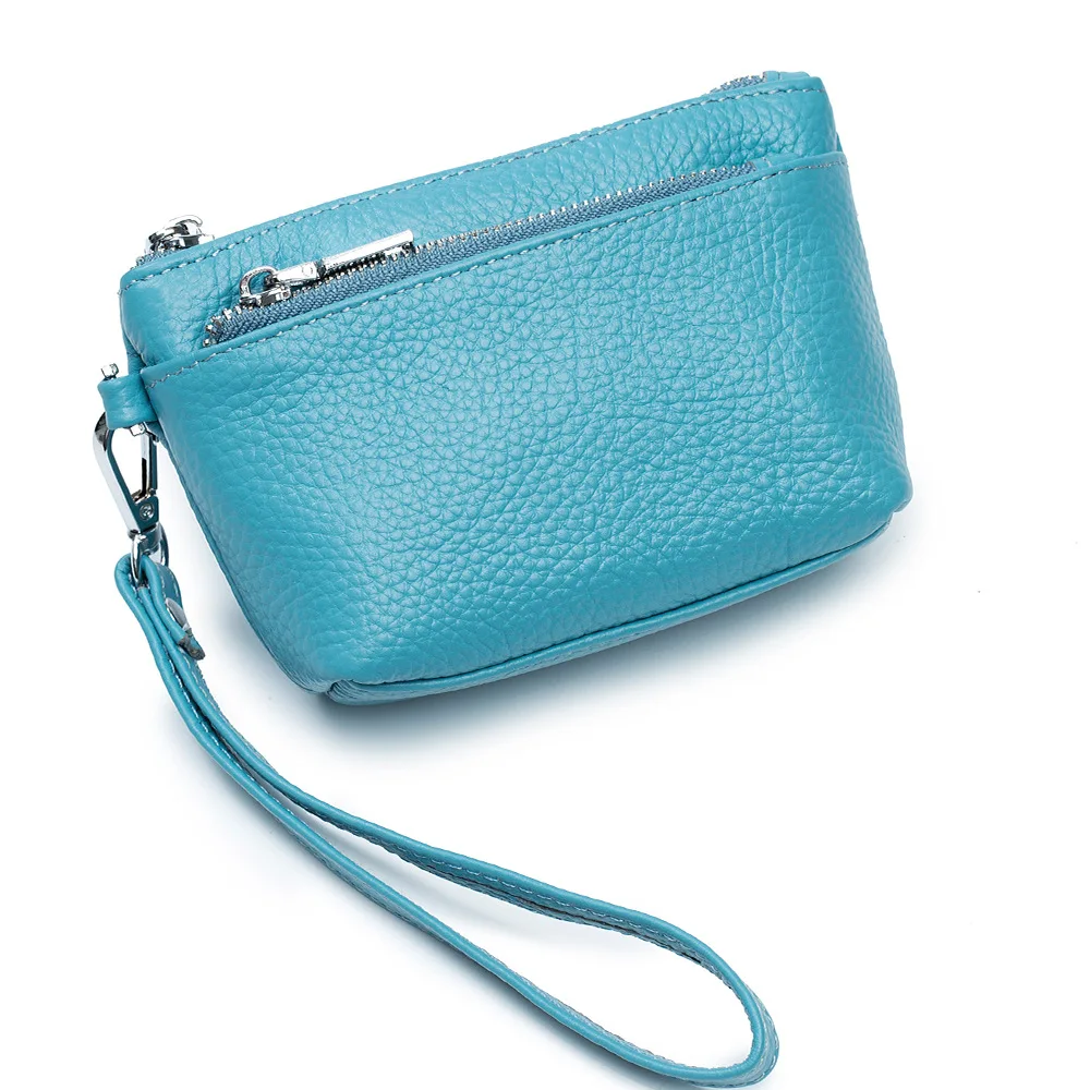 

2022 New Women Genuine Leather Coin Purse Female Leather Wallets Women Zipper Coin Purses Simple Wrist Strap Short Small Wallet