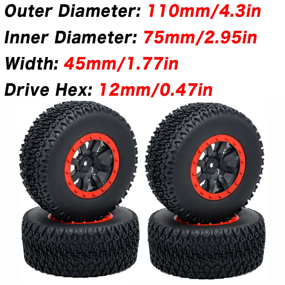 4 шт. шины для колес с дистанционным управлением 110 мм, резиновая модель, шестигранная ступица 12 мм для Traxxas 1/10 ZD, гоночная деталь, лазерная гайка U4, грузовик для пустыни