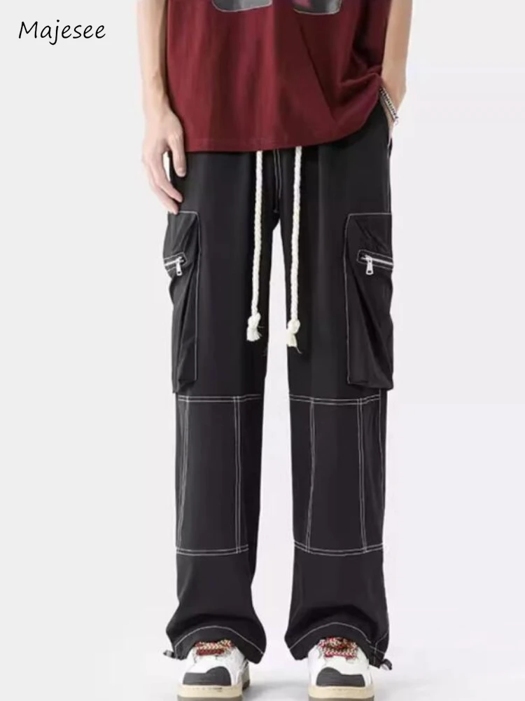 Брюки-карго мужские уличные полосатые с карманами летние повседневные свободные