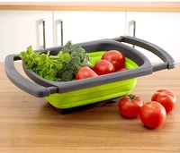 kitchen folding drain basket telescopic household fruit vegetable water filter basket bottom hollow handle stretchable tools