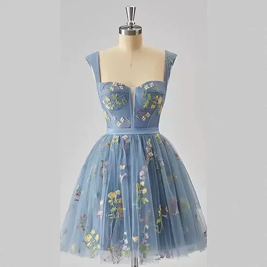 Lamour 2024 Floral And Simple Evening Dress For Female Spaghetti Strap 15 Anos Birthday Party Prom Above Knee Vestidos