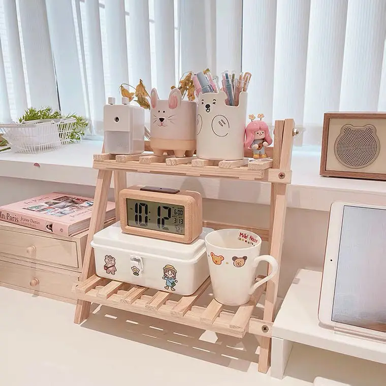 

Double Layer Adjustable Wooden Bookshelf Stationery Organizer Shelves Home Flower Pot Rack Kitchen Cabinet Spice Storage Holders