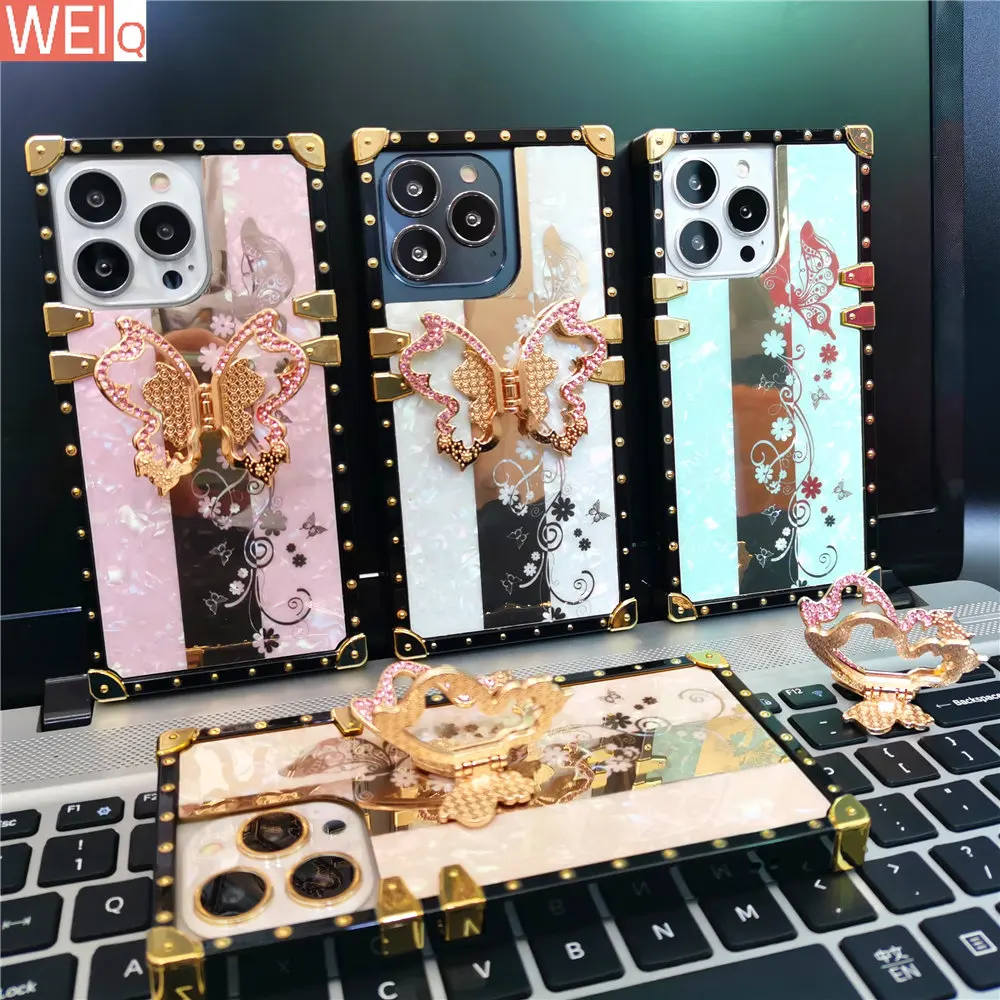 

Fashion Mirror 3D Butterfly Flower Cover Plating Soft Square Case For iphone 14 PRO MAX 13 PRO 11 12 PRO MAX XS XR 6 7 8 14 Plus