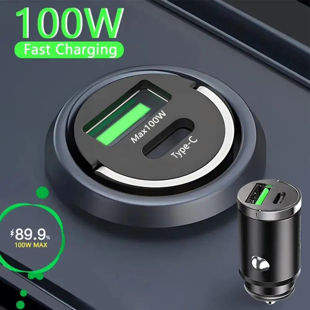 

100W PD30W Mini Car Charger Fast Charging Invisible Car Charger Zinc Alloy Car Phone Charger For Xiaomi Samsung Huawei X1J1