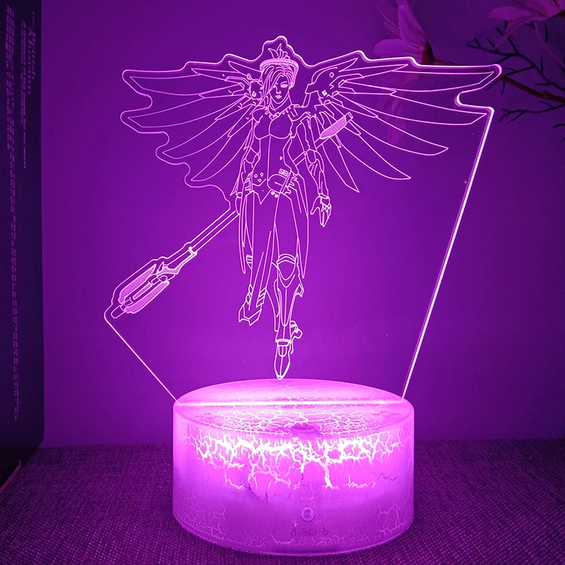 Overwatch OW DVA Angela Ziegler 3d Led Lamp For Bedroom Game Figure Mercy Night Light Room Decor Holiday Gifts For Kids