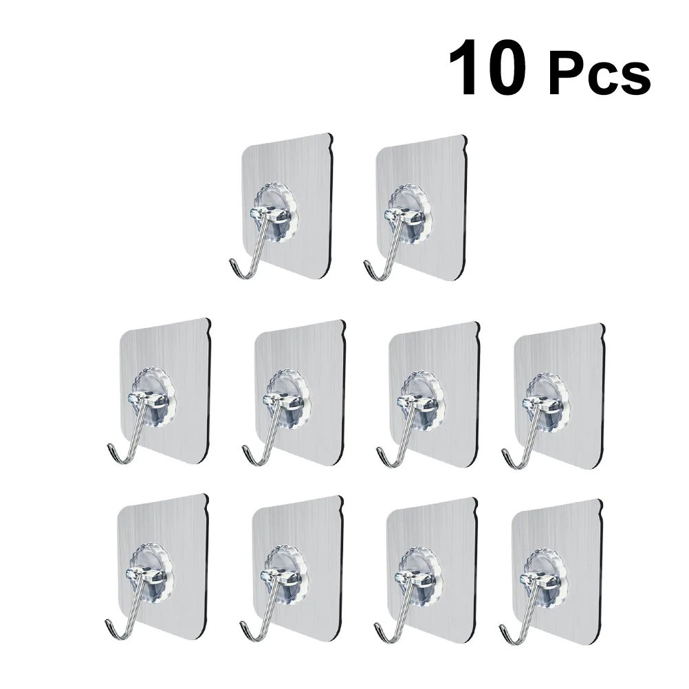 

10Pc Wall Hooks Adhesive Transparent Sticky Heavy Duty Bath Towel Ceiling Utility Wall Hooks