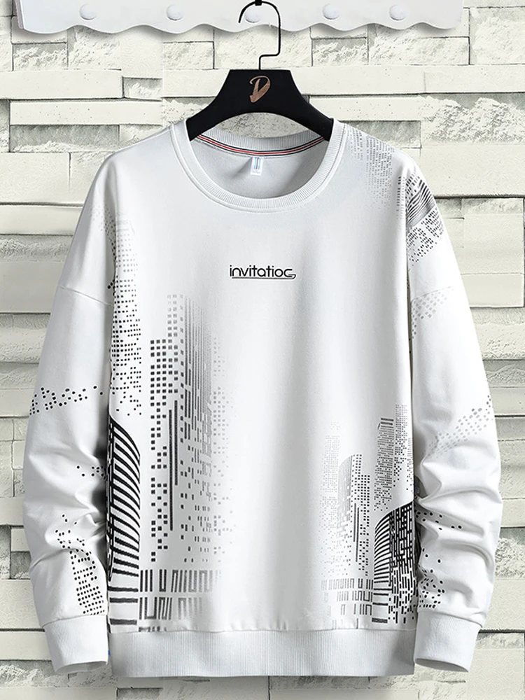 

White Hoodies Men Fashion City Urban Streetwear Loose Hip Hop Crew Neck Oversize Cotton Sweatshirts Big Size 8XL