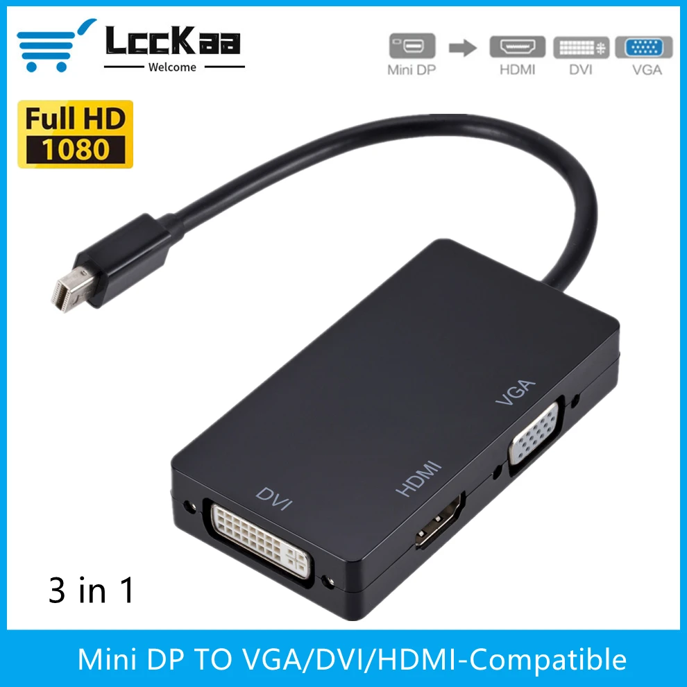 Адаптер 3 в 1 с Mini DP DisplayPort на HDMI-совместимый адаптер VGA DVI 1080p Конвертер Коннектор