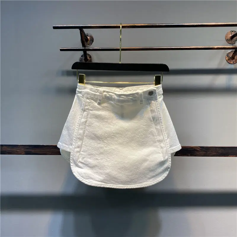 Irregular denim skirt women's 2022 summer new niche design high-waisted a-line  short culottes  pleated skirt  Casual