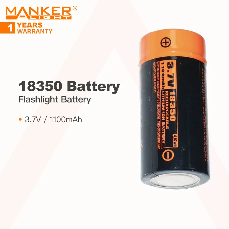 Фото Аккумулятор Manker 18350 для фонарика, 3,7 в/1100 мАч №1