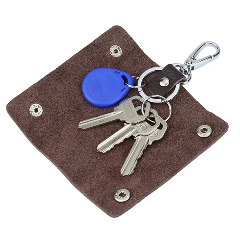 

1 Pc Portable Leather Housekeeper Holders Car Keychain Key Holder Bag Case Unisex Wallet Cover Simple Solid Color Storage Bag