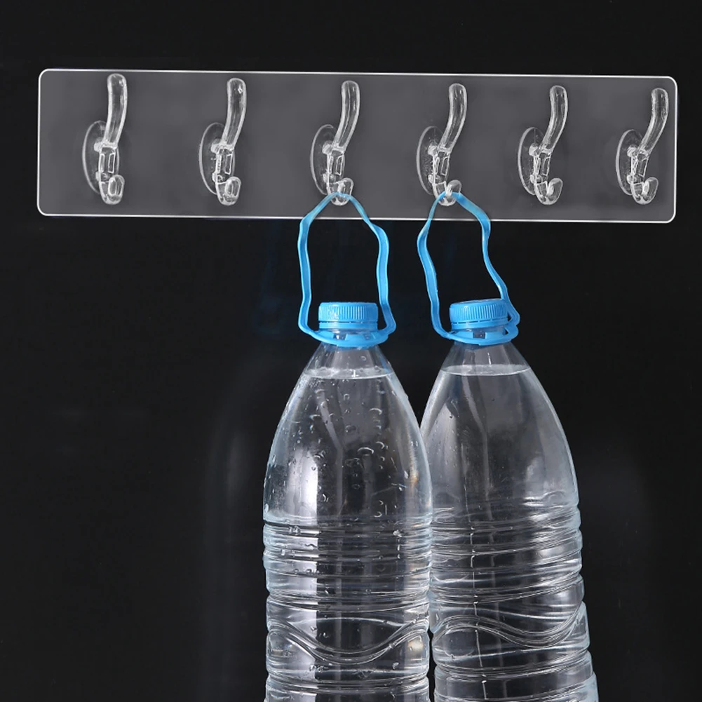 

1/3/5/6 Row Transparent Wall Hanger Hooks Strong Adhesive Wall Hangers Hooks for Bathroom Kitchen Towels Hats Keys Storage Rack