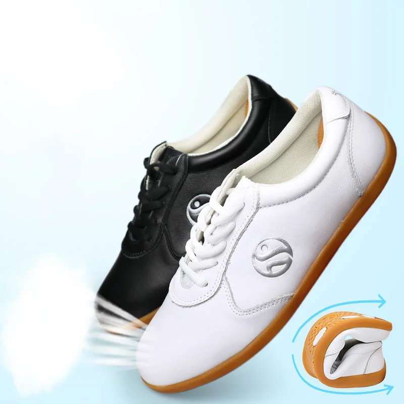 Genuine Leather Kung Fu Tai Chi Shoes Martial Art Shoes Sneakers Soft Cowhide Breathable Comfortable Men Women 2022