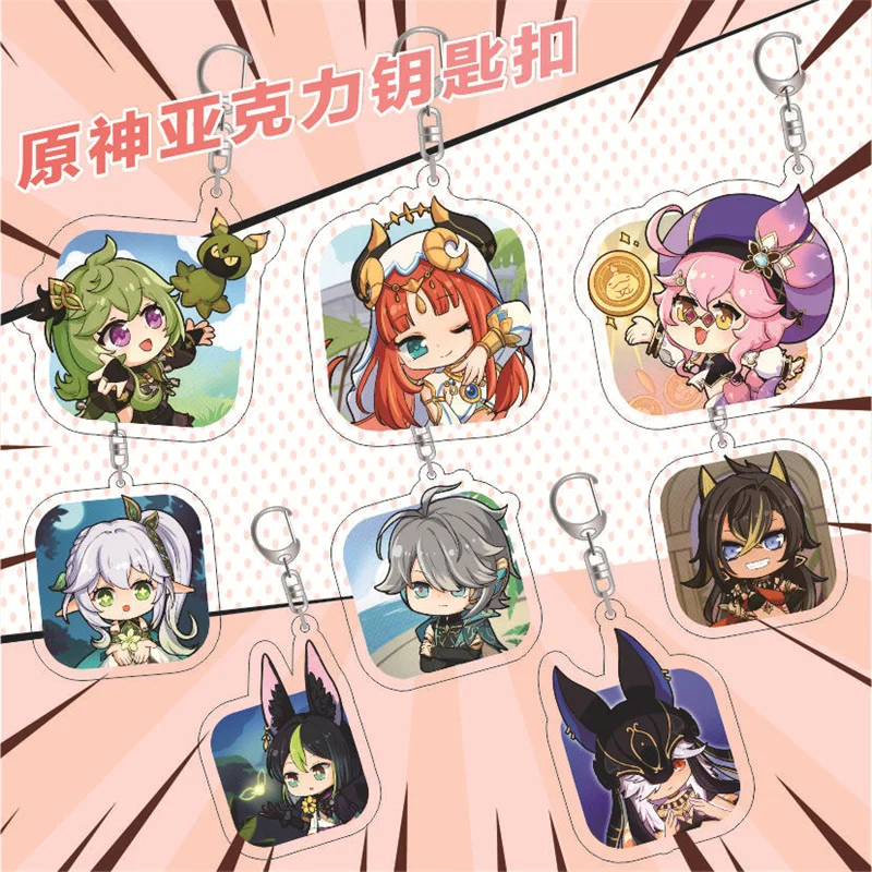 

Anime Genshin Impact Nahida Cosplay Keychain Acrylic Kawaii Figure Nilou Tighnari Keyrings Cute Bags Car Key Chains Fans Gift