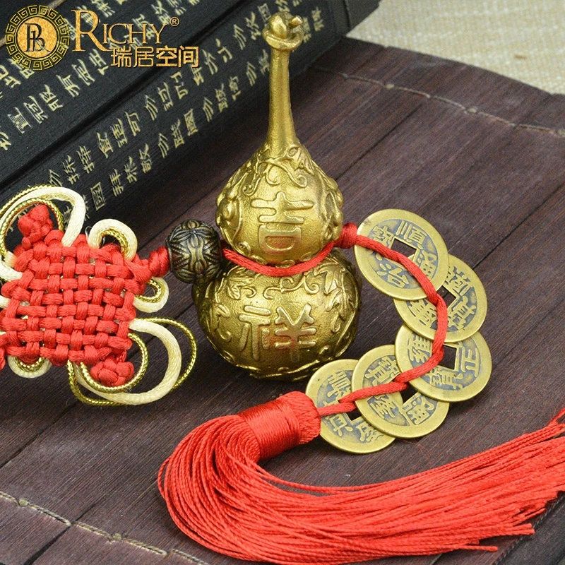 

Pure copper gourd Zhaocai car pendant wudiqian home decoration Fengshui zhenzhai gourd exorcise evil spirits bless with safeness