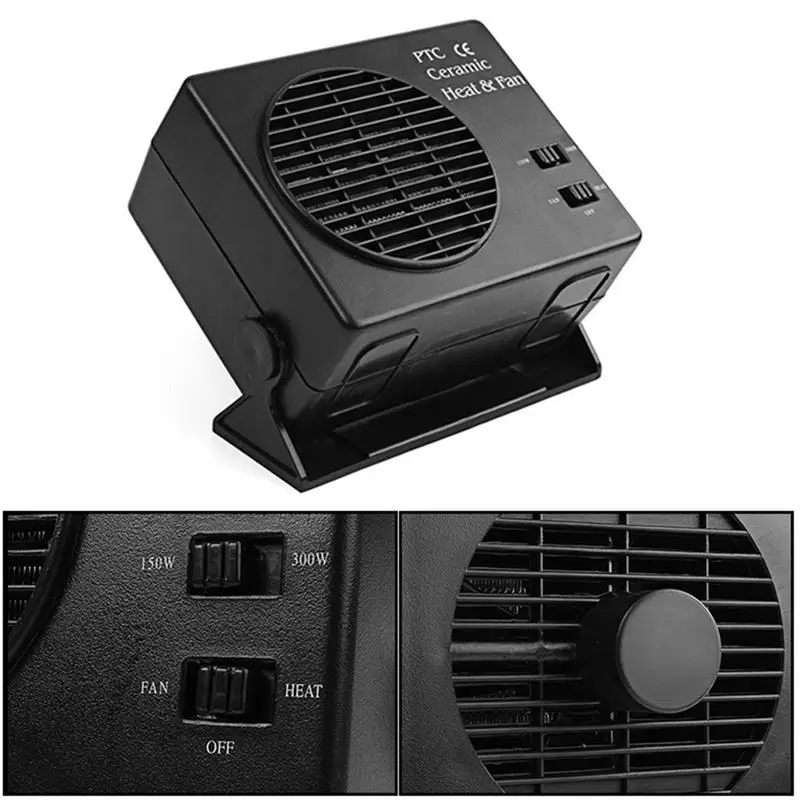 Car Heater 2 In 1 12V 150/300W Auto Portable Heating Fan Windscreen Defroster Dashboard Driving Demister For Cars SUV Vehicles