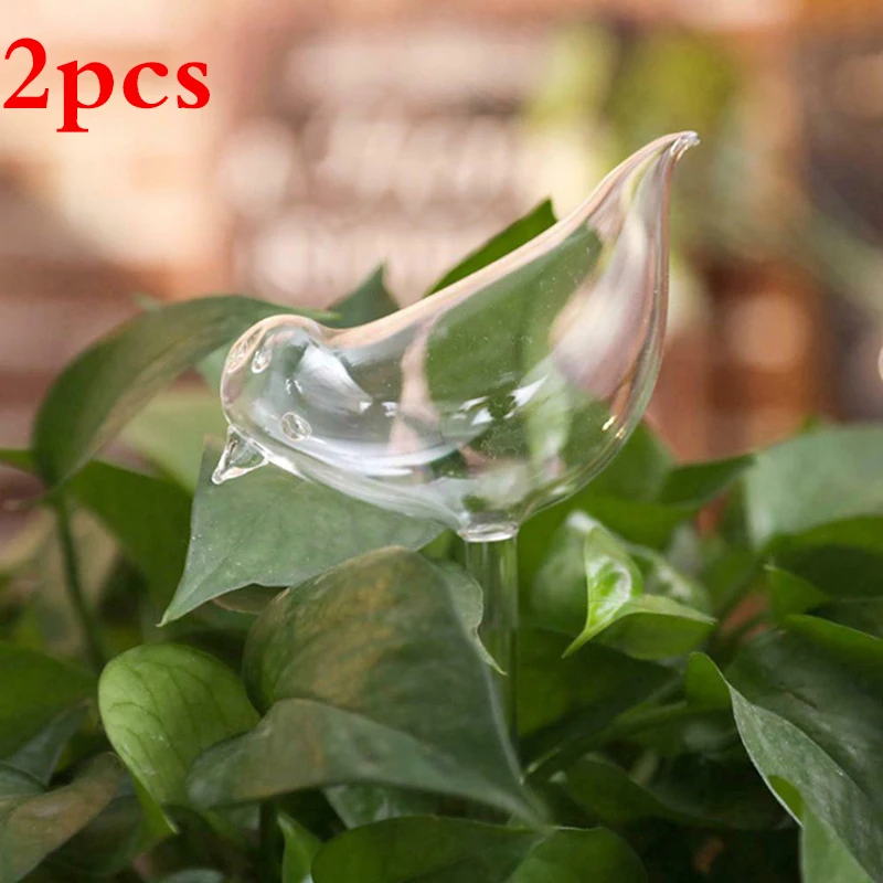 

2 Pcs Beautiful Bird Desing Hand Blown Glass Watering Globes Plant Waterer Self Watering Globes