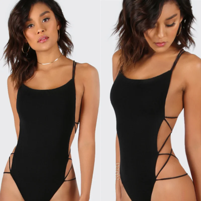

Sexy Backless Bodysuits Sexy Body For Women Clubwear Playsuit Bandage Slim Fit Skinny Rompers Sleeveless Lace Up Romper Leotard