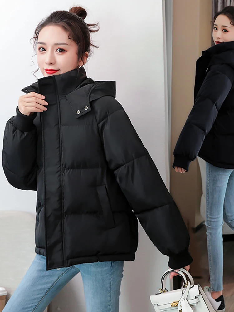AOSSVIAO Korean Style Winter Women Down Jacket Oversize Loose Hooded Female Puffer Jackets Short Padded Solid Womens Down Coat