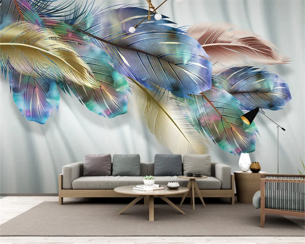 

beibehang Customized three-dimensional feather TV background simple Nordic living room light luxury style wall paper wallpapers