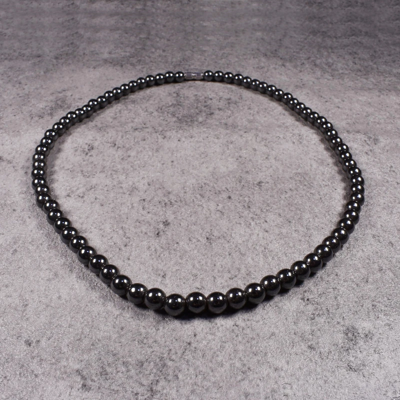 Ожерелья для магнитной терапии черные круглые бусы из гематита чокер цепь