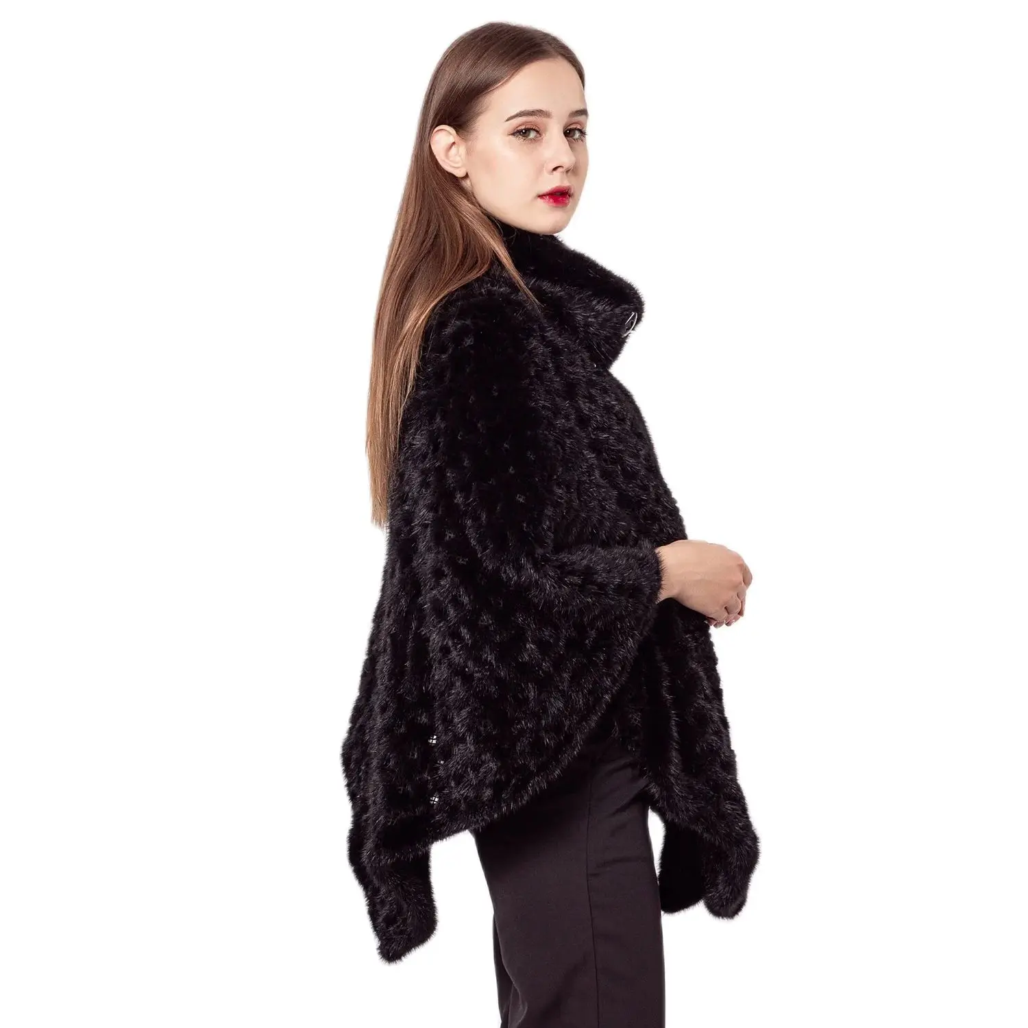 Вязаная шаль из меха норки для званного ужина Новый французский дизайн