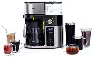 

Coffee Machine 7 Programmable Brew Sizes / 3 Strengths + Iced Coffee & Hot Water for Tea, Glass Carafe (10-Cup), Stainless/B Cof