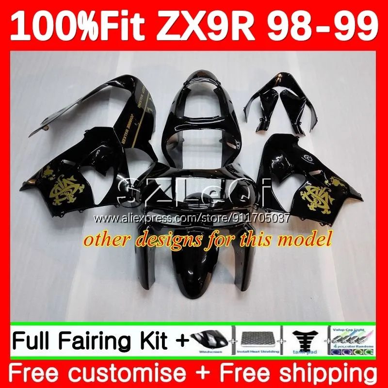 Корпус OEM Акулий рыб для KAWASAKI NINJA ZX9 ZX 9R 9 R 900 CC 900CC ZX900 ZX9R 98 99 ZX-9R 1998 1999 инъекция