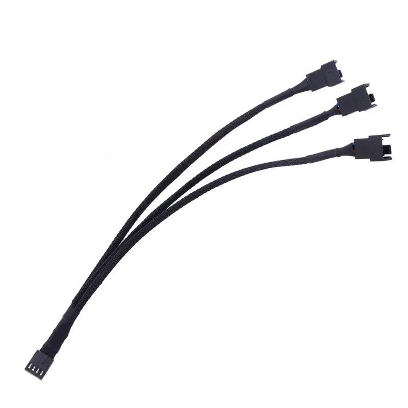 

High Quality 4 Pin PWM Fan Cable 1 To 3 Ways 1PC Splitter Black Sleeved 27cm Length Extension Cable Connector
