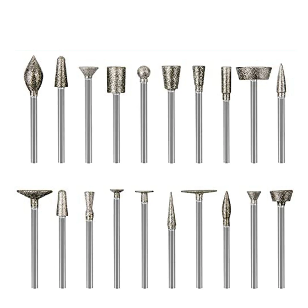 

Stone Carving Set Diamond Burr Bits,20PCS Polishing Kits Rotary Tools Accessories with 1/8 Inch Shank for Carving