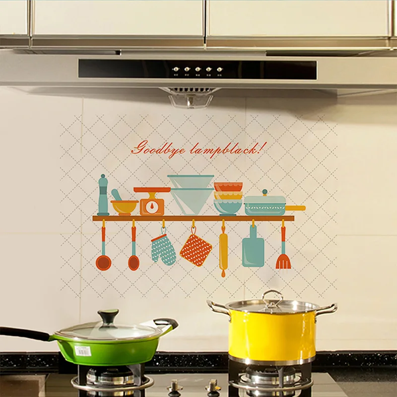 

60*90cm Cooking Table Kitchen Oilproof Removable Wall Sticker Aluminum foil Art Decor Home Decal oil stickers wall stickers