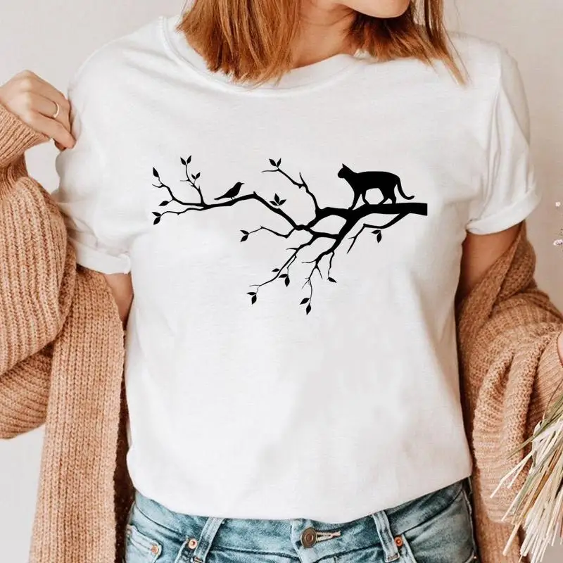 

Print Cat Animal Funny Tee Ladies Clothing Clothes Short Sleeve Summer T-shirt Women Cartoon Graphic T Shirt Female Top