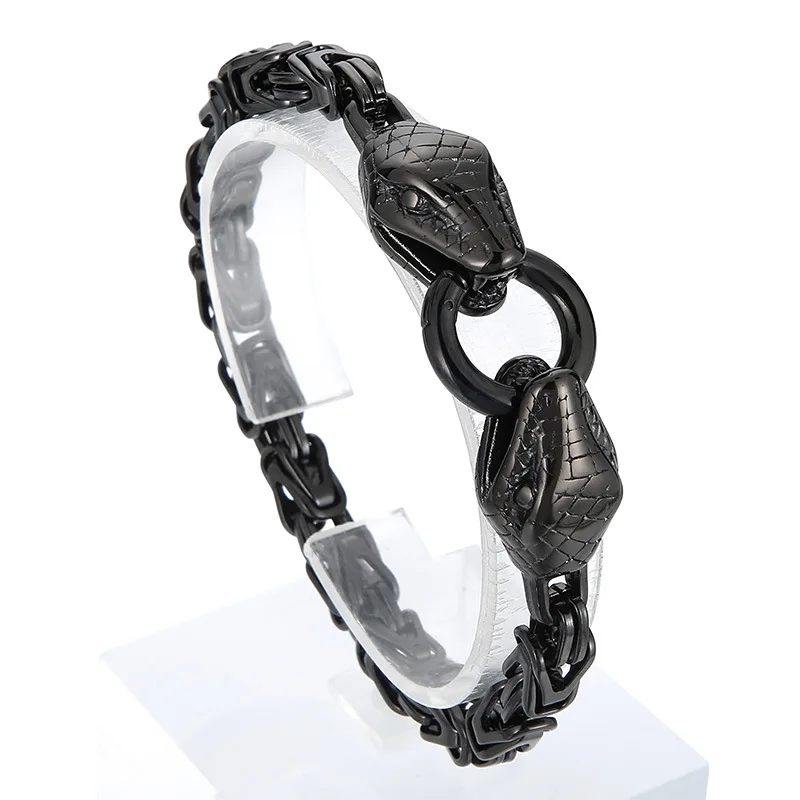 

Simple retro men's titanium steel round buckle animal snake head bracelet