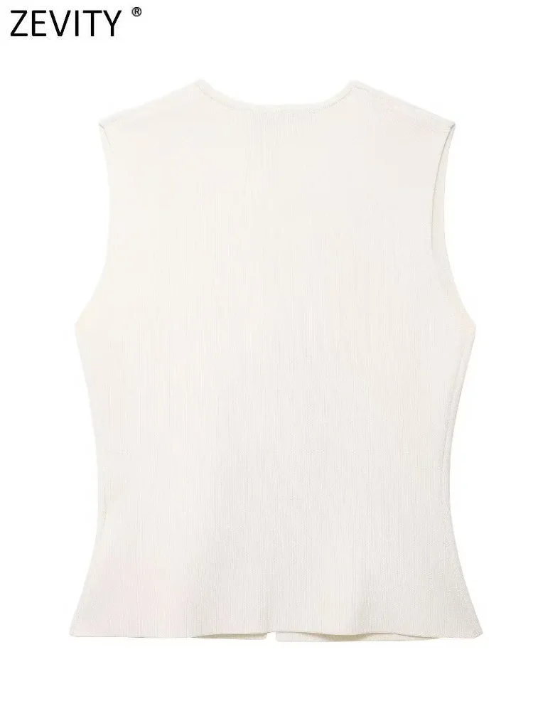 Женский модный вязаный свитер Zevity с V-образным вырезом без рукавов открытым