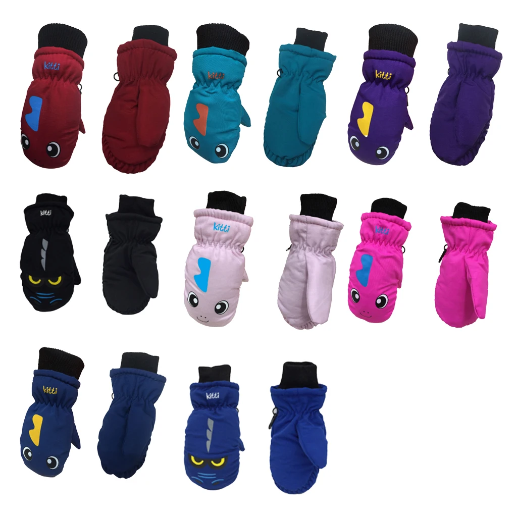 

1 Pair Kids Mittens Winter Waterproof Unisex Children Comfortable Cartoons Cute Pattern for Cold Weather cyan M