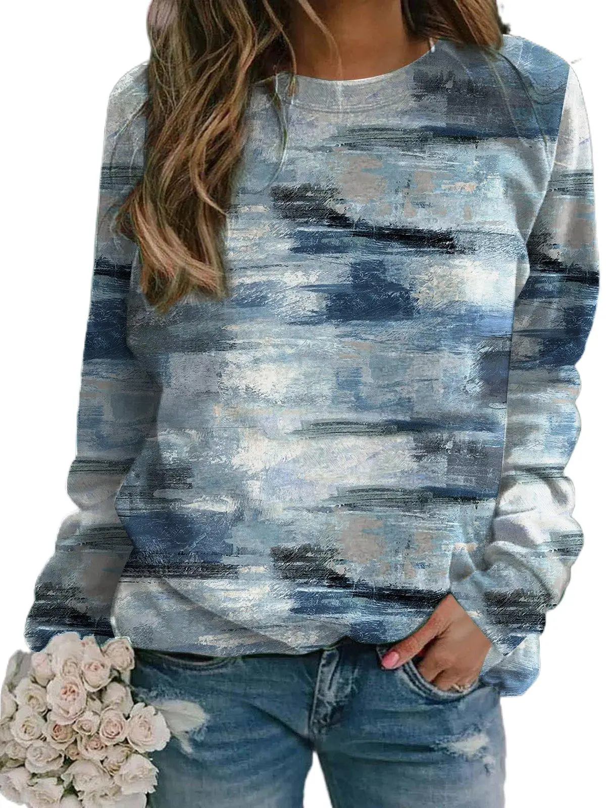 

2021 European and American new women's casual round collar loose long-sleeve printed basic hoodie