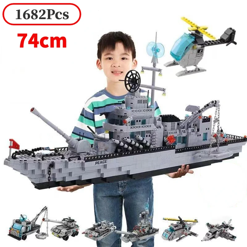

1682Pcs Compatible with Lego City Series Warship Building Blocks Toys Model Battleship Military Bricks for Boys Children Gifts