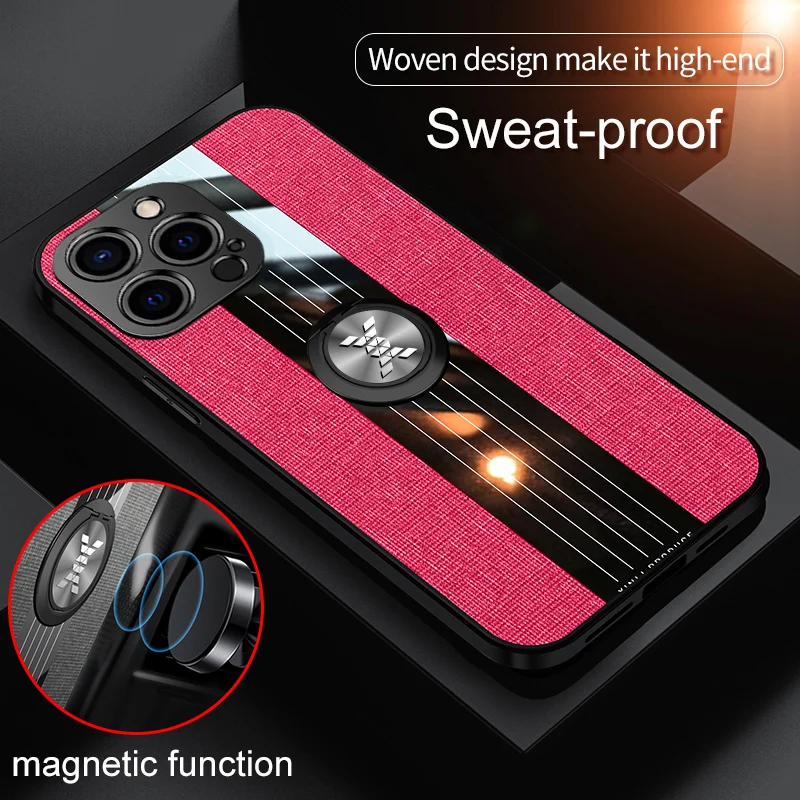 

Linen Finish Magnetic Finger Ring Holder Phone Case for iPhone 13 ProMax, 12 Mini, 11 Pro, XR, XS, XSMax, X, 8,7Plus