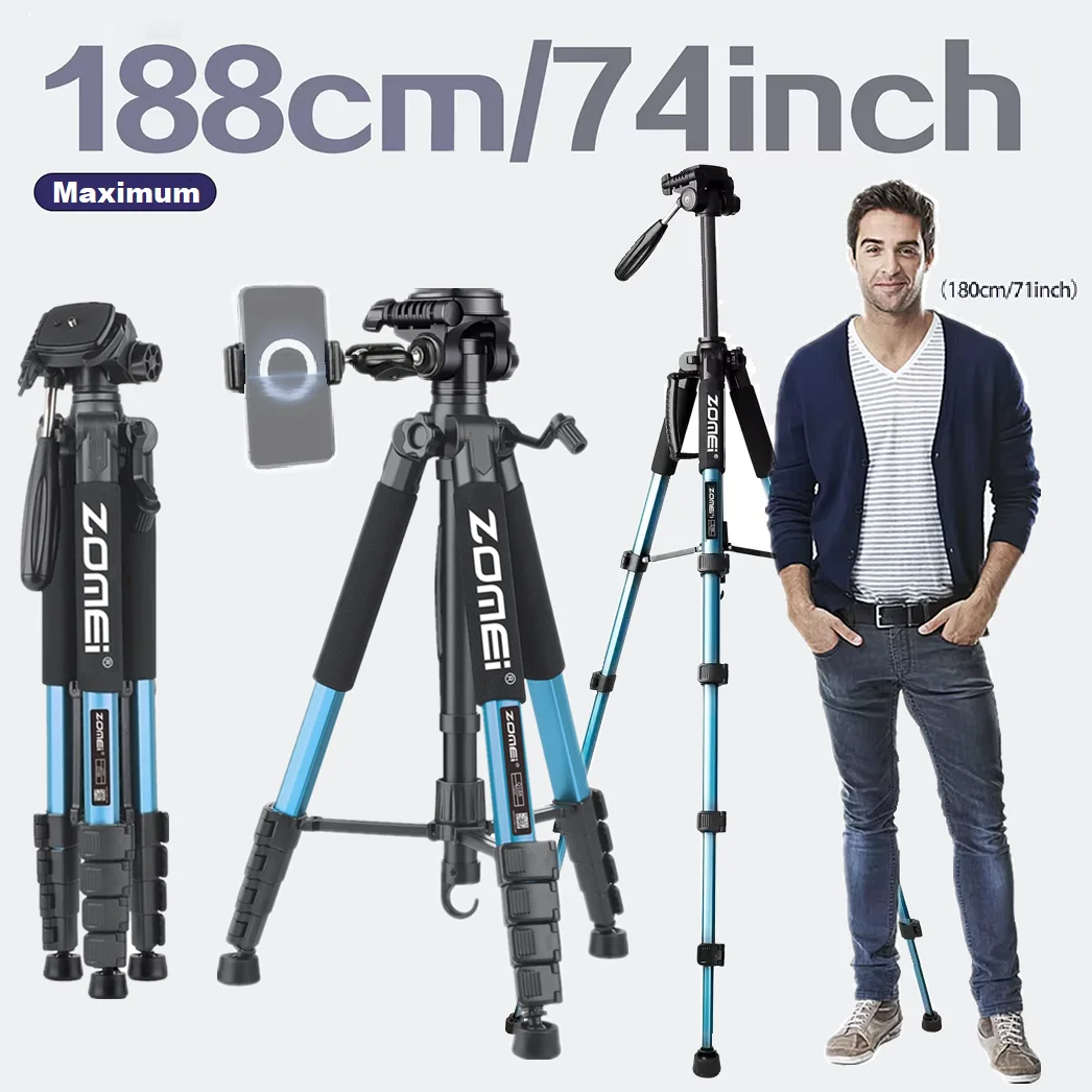Портативный алюминиевый штатив Zomei 187 см/74 дюйма для камеры Canon Nikon DSLR