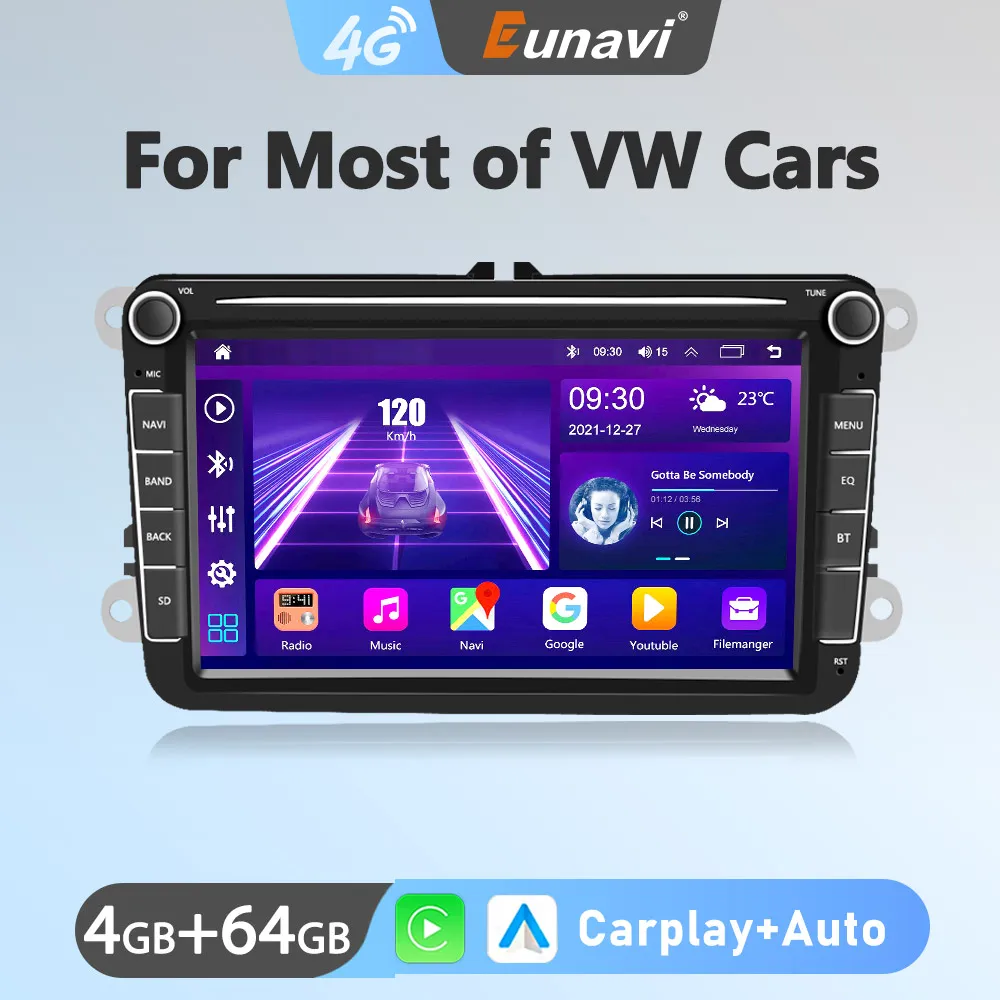Автомагнитола Eunavi 4G Carplay мультимедийная стерео-система на Android 10 с GPS для VW Golf Passat B6