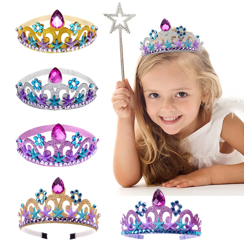 

Princess Ocean Mermaid Birthday Crown Headband Starfish Mermaid Theme Girl Birthday Party Hair Accessories Non-Slip Headband