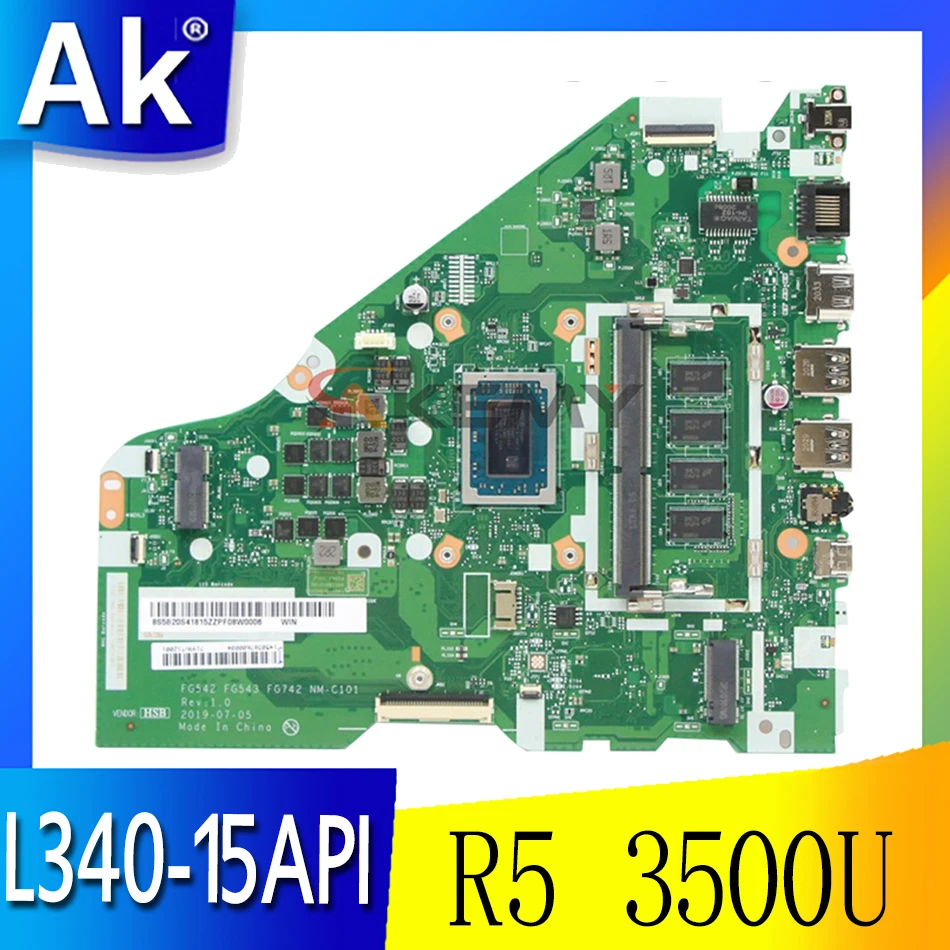 

Материнская плата для ноутбука Lenovo L340-15API L340-17API, FG542, FG543, FG742, центральный процессор R5 3500U, 4 Гб ОЗУ, протестирована, 100%