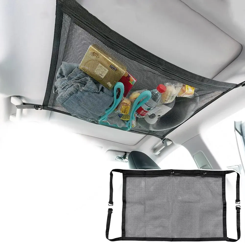 

Автомобильная потолочная сетка для груза, прочная несущая сетка, автомобильный органайзер для хранения на крыше, вместительная компактная Автомобильная сетка для хранения на потолок