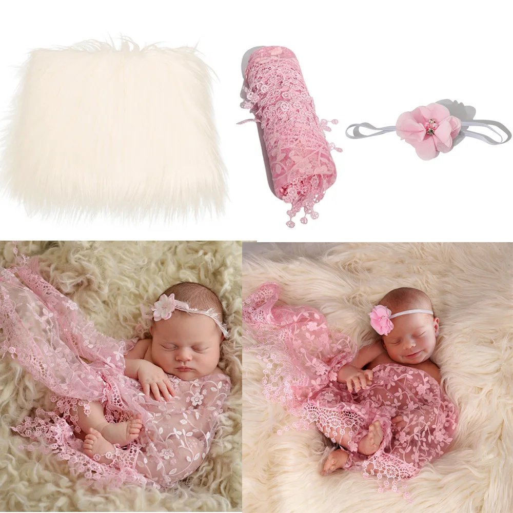 

3 Pcs/set Children Blanket Kids Baby Wrap Headband Photography Props Newborn Photo Basket Padding Accessories Shaggy Area Rug