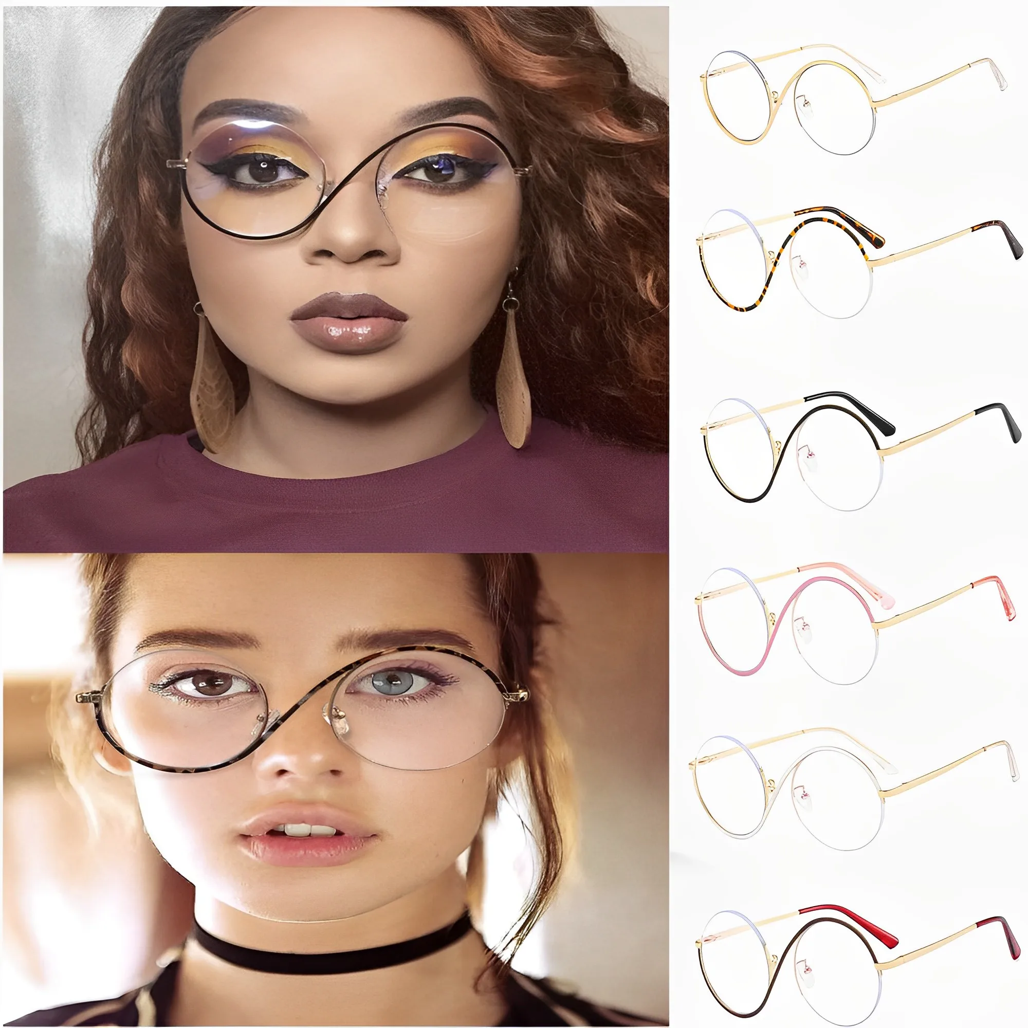 

2023 New Metal Half Frame Glasses frames Vintage Eyeglasses Frames for Women S Asymmetric Flat Lens Anti Blue Lens Frame