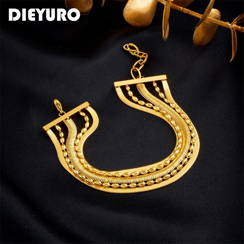 

DIEYURO 316L Stainless Steel Gold Color Multilayer 5in1 Chains Bracelet For Women Girl New Trend Non-fading Jewelry Gift Party