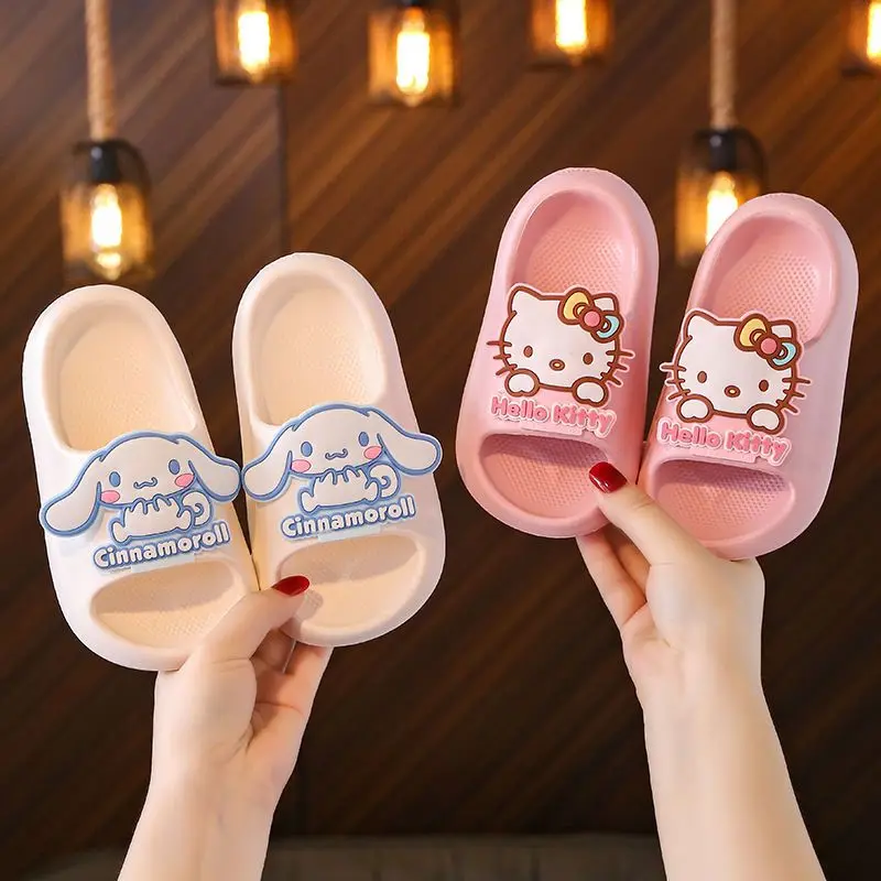 

Шлепанцы Sanrios Hello Kittys, аниме кавайные Мультяшные коричные Нескользящие шлепанцы, мягкая подошва, веселая маленькая искусственная кожа